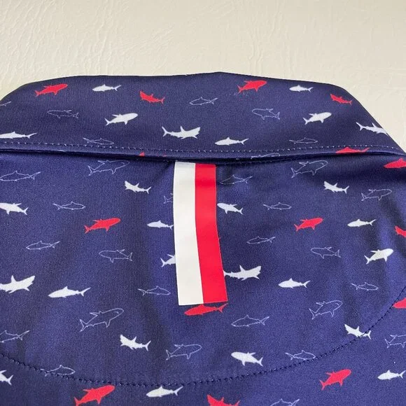 Rhoback Golf Polo Shirt Men's XL All Over Shark Print Navy Blue AOP Performance - Picture 9 of 11